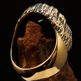Excellent crafted Men's Animal Ring Male Lion Yellow CZ Eyes - Solid Brass - BikeRing4u