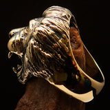 Excellent crafted Men's Animal Ring Male Lion Yellow CZ Eyes - Solid Brass - BikeRing4u