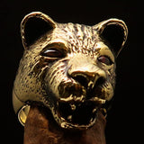 Excellent crafted Men's Animal Ring Lioness Red CZ Eyes - Solid Brass - BikeRing4u
