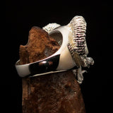 Excellent crafted Men's blue 1% Ram Skull Outlaw Ring - Sterling Silver - BikeRing4u