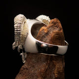 Excellent crafted Men's blue 1% Ram Skull Outlaw Ring - Sterling Silver - BikeRing4u