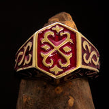 Excellent crafted Men's Celtic Crest Ring Red Enamel - Brass - BikeRing4u
