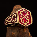 Excellent crafted Men's Celtic Crest Ring Red Enamel - Brass - BikeRing4u