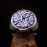 Perfectly crafted Men's Ring Celtic Birgit's Cross Blue - Sterling Silver - BikeRing4u