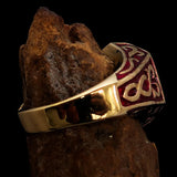 Excellent crafted Men's Celtic Crest Ring Red Enamel - Brass - BikeRing4u