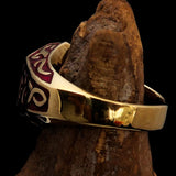 Excellent crafted Men's Celtic Crest Ring Red Enamel - Brass - BikeRing4u