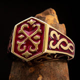 Excellent crafted Men's Celtic Crest Ring Red Enamel - Brass - BikeRing4u