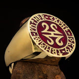 Nicely crafted Men's ancient Viking Runes Ring Red - Solid Brass - BikeRing4u