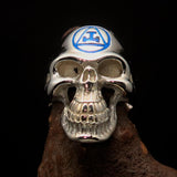 Excellent crafted Men's Masonic Ring Blue Archer Skull - Sterling Silver - BikeRing4u