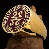 Nicely crafted Men's ancient Viking Runes Ring Red - Solid Brass - BikeRing4u