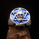 Excellent crafted Men's Biker Ring Blue Hebrew Skull - Sterling Silver - BikeRing4u