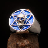 Excellent crafted Men's Biker Ring Blue Hebrew Skull - Sterling Silver - BikeRing4u