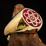 Perfectly crafted Men's Teacher Ring Atom Symbol Red - Solid Brass - BikeRing4u