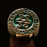 Nicely crafted Men's ancient Viking Runes Ring Green - Solid Brass - BikeRing4u