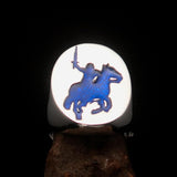 Excellent crafted Men's Blue Riding Knight Ring - Sterling Silver - BikeRing4u