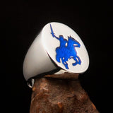 Excellent crafted Men's Blue Riding Knight Ring - Sterling Silver - BikeRing4u