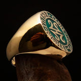 Nicely crafted Men's ancient Viking Runes Ring Green - Solid Brass - BikeRing4u