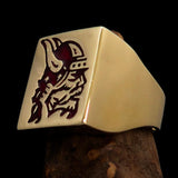 Perfectly crafted Men's Ring Viking Warrior Red - Solid Brass - BikeRing4u