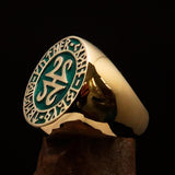 Nicely crafted Men's ancient Viking Runes Ring Green - Solid Brass - BikeRing4u