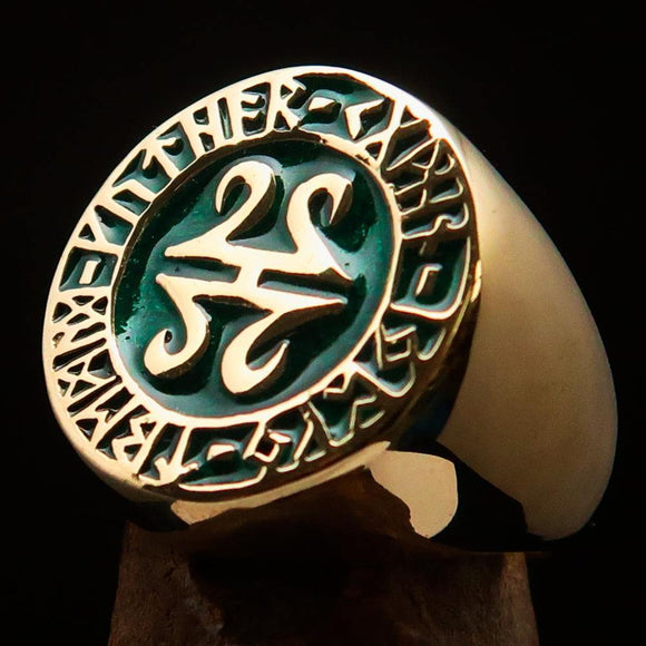 Nicely crafted Men's ancient Viking Runes Ring Green - Solid Brass - BikeRing4u