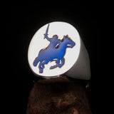 Excellent crafted Men's Blue Riding Knight Ring - Sterling Silver - BikeRing4u