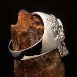 Excellent crafted Men's blue 1% Runes Skull Outlaw Ring - Sterling Silver - BikeRing4u