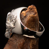 Excellent crafted Men's blue 1% Runes Skull Outlaw Ring - Sterling Silver - BikeRing4u