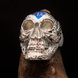 Excellent crafted Men's blue 1% Runes Skull Outlaw Ring - Sterling Silver - BikeRing4u