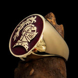 Perfectly crafted Men's Medieval Ring Brave Knight Red - Solid Brass - BikeRing4u