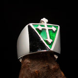Excellent crafted Men's Green Coptic Cross Ring - Sterling Silver - BikeRing4u