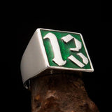Excellent crafted Men's green lucky Number 13 Ring - Sterling Silver - BikeRing4u