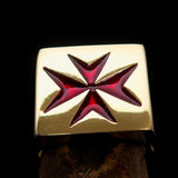 Nicely crafted Men's Knight Ring Maltese Red Cross - Solid Brass - BikeRing4u