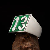 Excellent crafted Men's green lucky Number 13 Ring - Sterling Silver - BikeRing4u