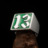 Excellent crafted Men's green lucky Number 13 Ring - Sterling Silver - BikeRing4u