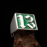 Excellent crafted Men's green lucky Number 13 Ring - Sterling Silver - BikeRing4u