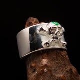 Excellent crafted Outlaw green 1% Jolly Roger Skull Band Ring - Sterling Silver - BikeRing4u