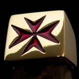 Nicely crafted Men's Knight Ring Maltese Red Cross - Solid Brass - BikeRing4u