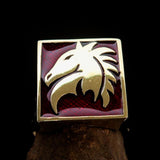 Excellent crafted Men's Chess Ring red Horse Head - Solid Brass - BikeRing4u