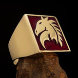Excellent crafted Men's Chess Ring red Horse Head - Solid Brass - BikeRing4u