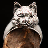 Excellent crafted happy sleeping Cat Ring - antiqued Sterling Silver - BikeRing4u