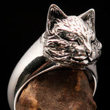 Excellent crafted happy sleeping Cat Ring - antiqued Sterling Silver - BikeRing4u