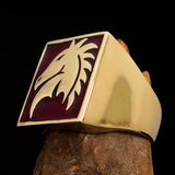 Excellent crafted Men's Chess Ring red Horse Head - Solid Brass - BikeRing4u
