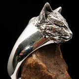 Excellent crafted happy sleeping Cat Ring - antiqued Sterling Silver - BikeRing4u
