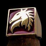 Excellent crafted Men's Chess Ring red Horse Head - Solid Brass - BikeRing4u
