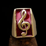 Excellent crafted Men's Musician Ring Red Treble Clef Symbol - Solid Brass - BikeRing4u