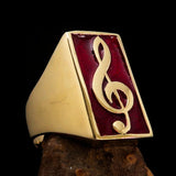 Excellent crafted Men's Musician Ring Red Treble Clef Symbol - Solid Brass - BikeRing4u
