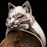 Excellent crafted happy sleeping Cat Ring - antiqued Sterling Silver - BikeRing4u