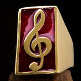 Excellent crafted Men's Musician Ring Red Treble Clef Symbol - Solid Brass - BikeRing4u