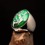 Excellent crafted Men's Aquarius Ring green Zodiac - Sterling Silver - BikeRing4u