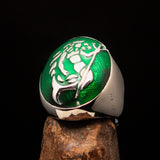 Excellent crafted Men's Aquarius Ring green Zodiac - Sterling Silver - BikeRing4u